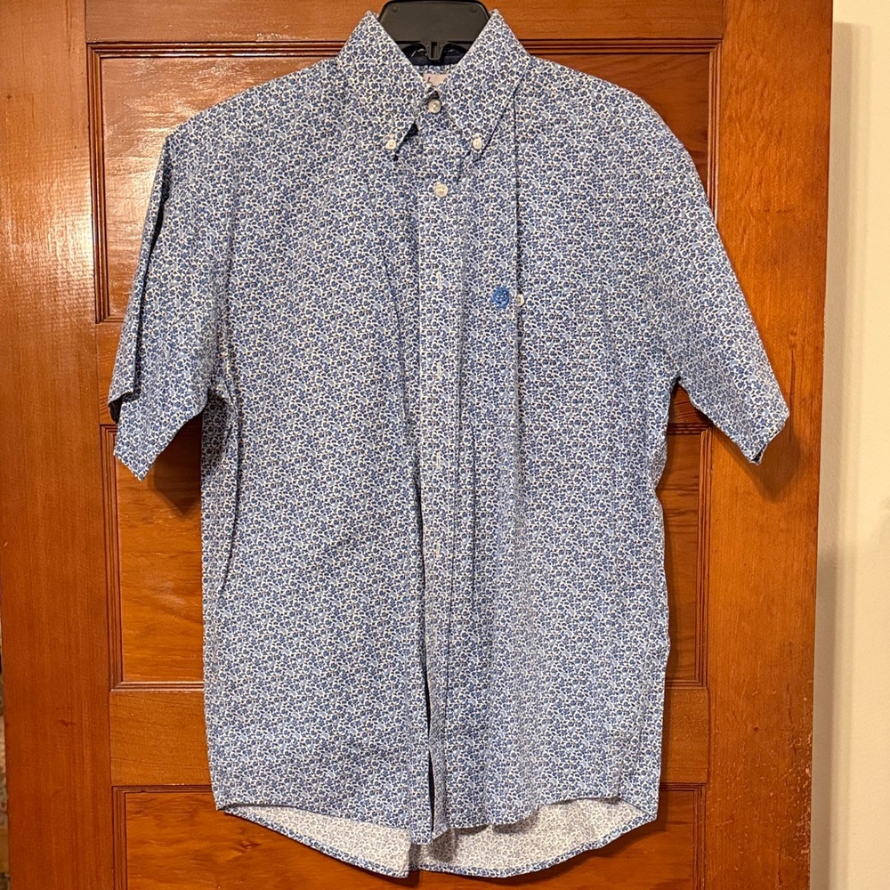 Men's Wrangler Blue Patterned Short Sleeve Shirt
